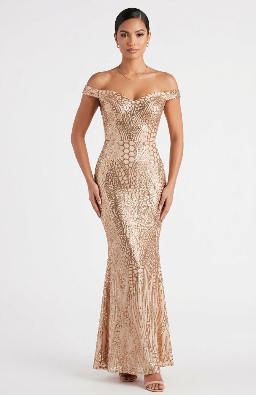 NWT Miss ORD Gold Sequin Mermaid Maxi Formal Gown XL - Dress Gala Homecoming